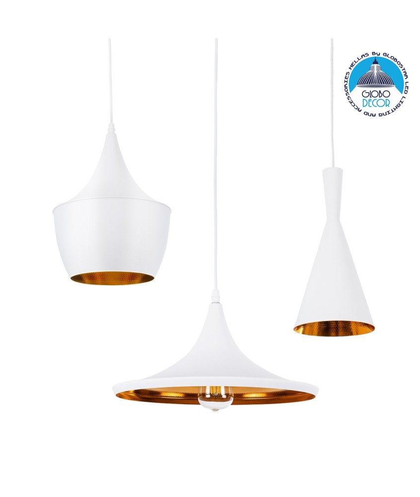 GLOBOSTAR® SHANGHAI 01026 Μοντέρνο Κρεμαστό Φωτιστικό Οροφής με Ντουί 3 x E27 AC 220-240V IP20 - Λευκό & Χρυσό - Μ79.5 x Π79.5 x Υ38cm - Σετ 3 Τεμαχίων